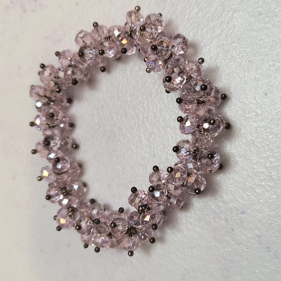 Pink Swarovski Like Crystals Cluster Bead Stretch Bracelet - Picture 6 of 7